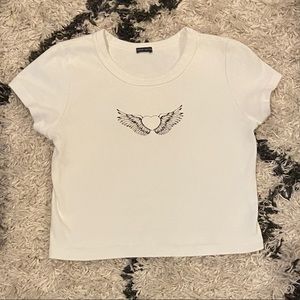 BRANDY MELVILLE white cropped shirt with black heart and wings